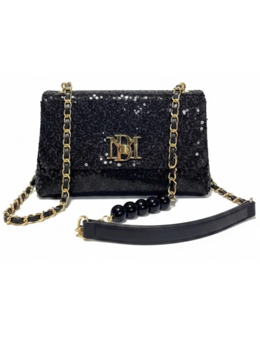 BADGLEY MISCHKA Black Sequence and Partial Beaded Crossbody/Shoulder Strap Bag